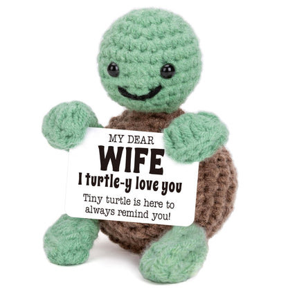 4THFARMES Mini Funny Turtle Gifts for Wife from Husband, Birthday for Wife Wifey Romantic, I Love You Small Cool Cute Stuff Things, Handmade Emotional Positive Crochet Turtle