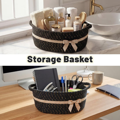 Colingmill Gift Basket for Graduation, Empty Woven Basket with Gift Bag Bow and Tissue Paper, Decorative Rope Baskets for 2026 Grad Keepsake Gifts, 14"x 10"x 5.5"(Black)
