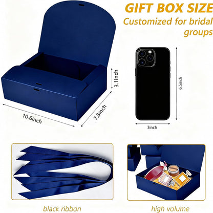 15Pack Gift Boxes with Lids, 10.6x7.8x3.1 Inches Bridesmaid Proposal Box with Ribbon, Navy Gift Boxes for Presents,Kraft Paper Boxes for Wedding Christmas Birthday Baby Shower Party