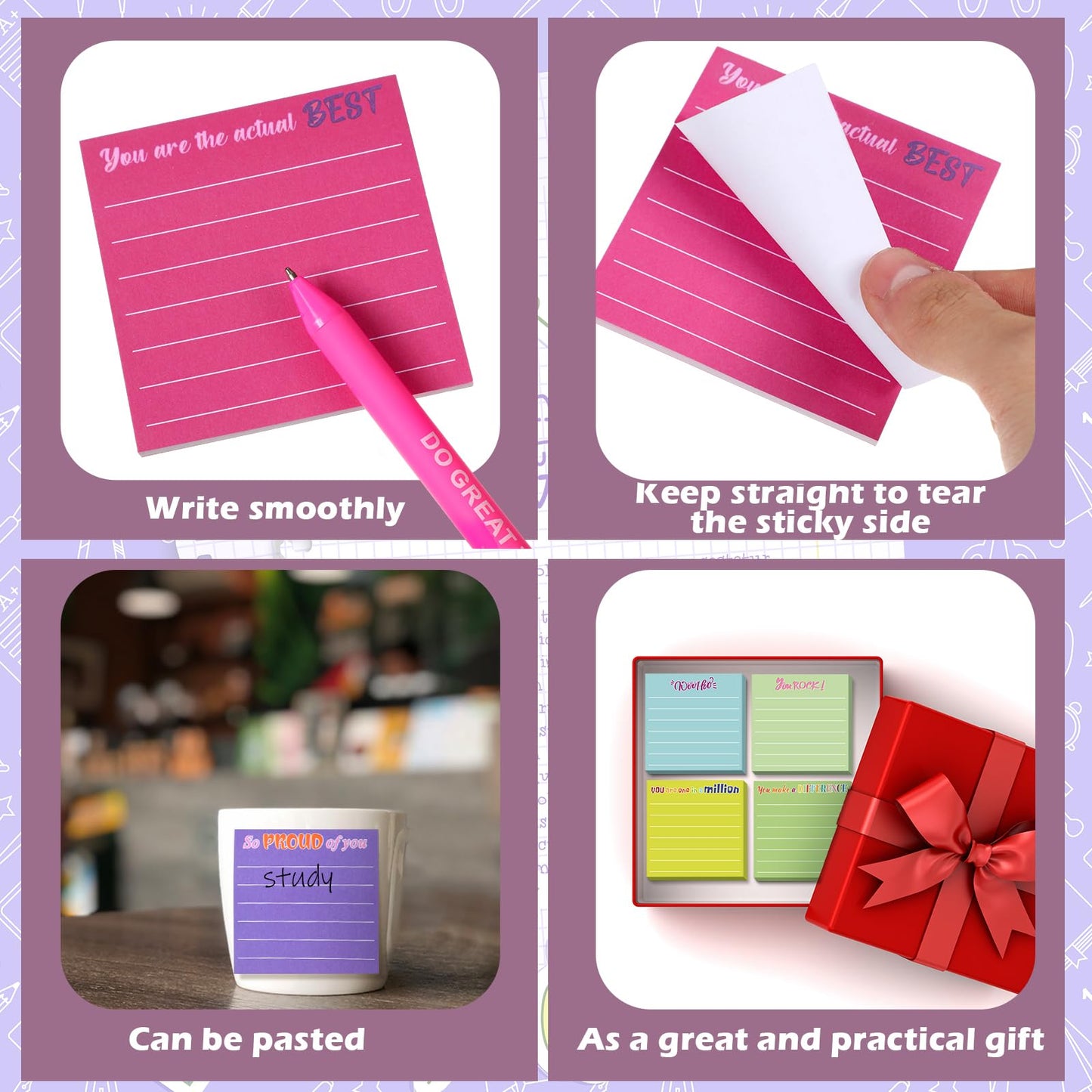 Yinder 24 Pcs Inspirational Sticky Notes Cute Motivational Sticky Notes Pad End of Year Employee Appreciation Gifts Bulk for Teacher Nurse Coworkers Office Supplies 3 x 3'' (Appreciation,Dark Color)