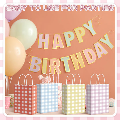 Kolldenn 24 Pcs Gingham Party Supplies Pastel Gift Bags 8.27 x 6.3 x 3.15 Inch Kraft Paper Checkered Plaid Candy Goodie Party Favors Bags for Easter Picnic BBQ Birthday Baby Shower Wedding