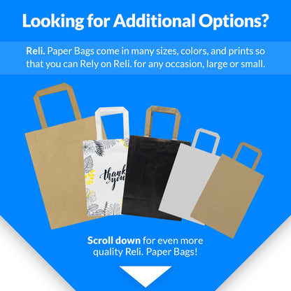 Reli. Paper Bags | 110 Pcs Bulk | 8"x4.5"x10.25" | Paper Thank You Bags | White Handles | Printed Small Thank You Giftbag for Guests | Gifts, Wedding, Merchandise, Business