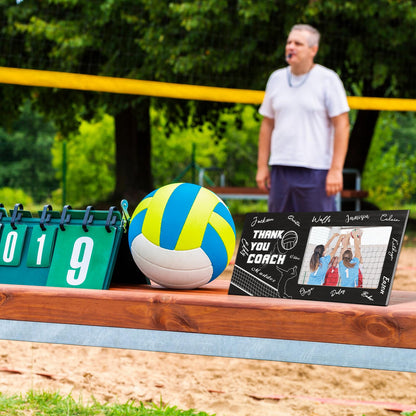 Blosssound Volleyball Thanks Coach Gifts Sports Picture Frame with Pen Thanks Coach Frame 4 x 6 Inch Photo Gifts Wood Picture Decoration for Coaches Appreciation(1)