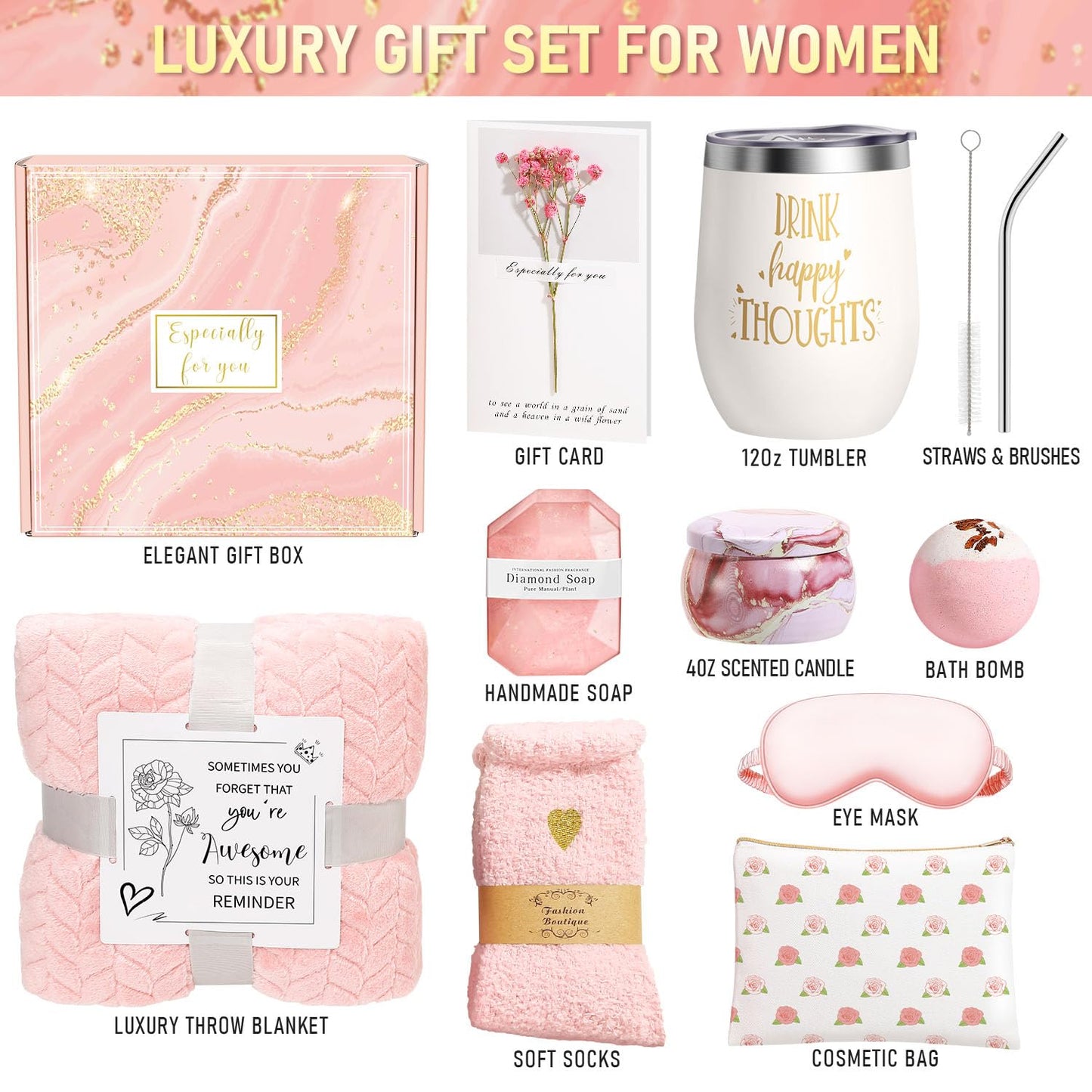 Wasocol Happy Birthday Gifts for Women Mom Grandma Wife Best Friend Sister Her, Unique Relaxing Self Care Package Spa Gift Baskets for Women