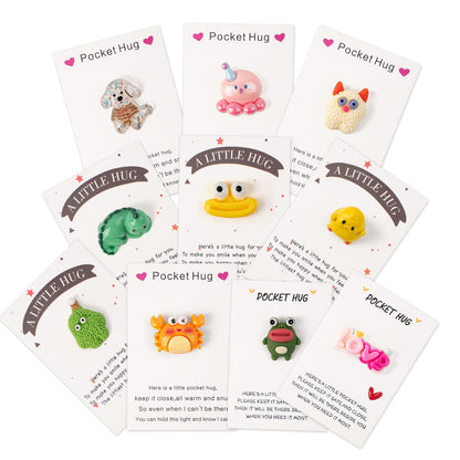 10 Sets Pocket Hug, Cute Pocket Hug Token with Mini Figurines for Anxiety Relief & Emotional Support, Small Thinking of You Cards Party Favors Appreciation Gifts for Men Women Coworkers