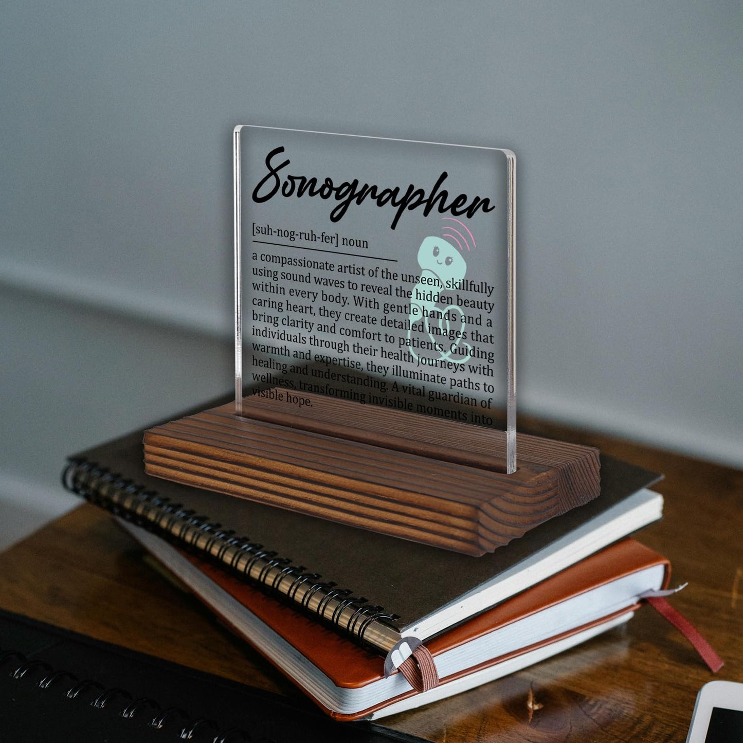 Sonographer Gifts, Thank You Desk Sign for Ultrasound Technicians, Appreciation Plaque for Medical Imaging Staff, Graduation Birthday Office Decor for Sonography Professionals PA023