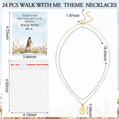 Sureio 24 Sets LDS Missionary Gifts Walk with Me 2026 Necklace with Scripture Cards Sister Missionary Necklace Mormon LDS Youth Theme Walk with Me Pendant Jewelry Christian Baptism Gifts for Women