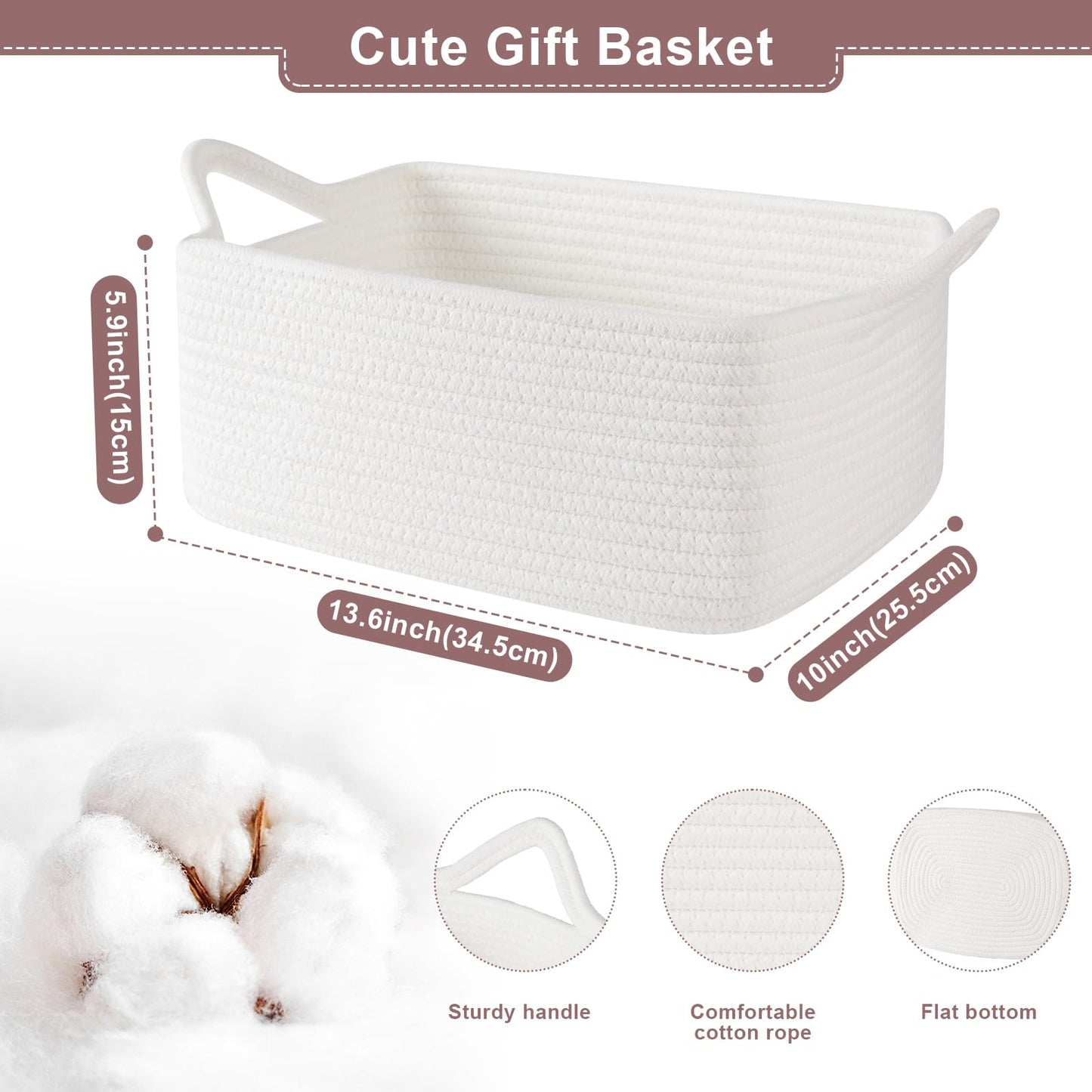 OIASKET Basket for Gifts Empty, Woven Storage Basket with Gift Bag, Ribbon and Wrap Tissue Paper, Small Rope Toy Storage with Handles for Baby Shower, Dog Toy Organizer, 13.6" x 10" x 5.9”