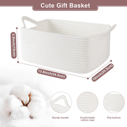 OIASKET Basket for Gifts Empty, Woven Storage Basket with Gift Bag, Ribbon and Wrap Tissue Paper, Small Rope Toy Storage with Handles for Baby Shower, Dog Toy Organizer, 13.6" x 10" x 5.9”