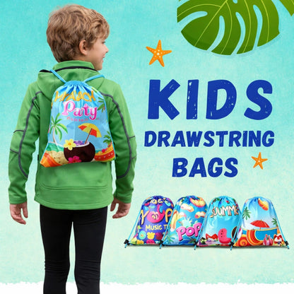 Hosuly 24 Pcs Summer Pool Party Favor Drawstring Bags Hawaiian Backpacks Swimming Pool Party Decoration Goodie Treat Gift Bags Beach for Kids Boy Girl Summer Birthday Beach Hawaiian Supplies