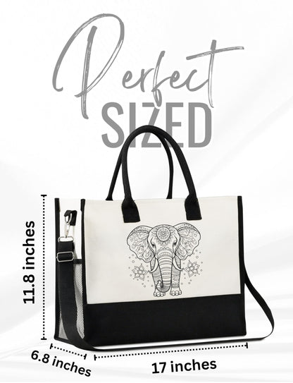InnoBeta Elephant Gifts for Women, Unique Elephant Tote Bag with Zipper Closure & Shoulder Strap, for Birthday, Christmas