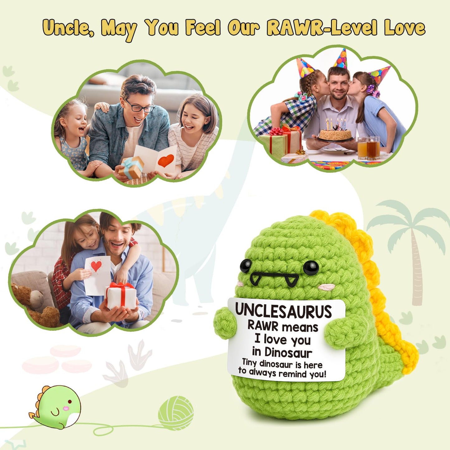 Mini Fathers Day Uncle Gifts from Niece Nephew I Love You Unclesaurs Father Day Best Uncle Gifts Handmade Crochet Dino Thank You Gift for Uncle Funny Birthday Ideas for Uncles Father Day Home Decor