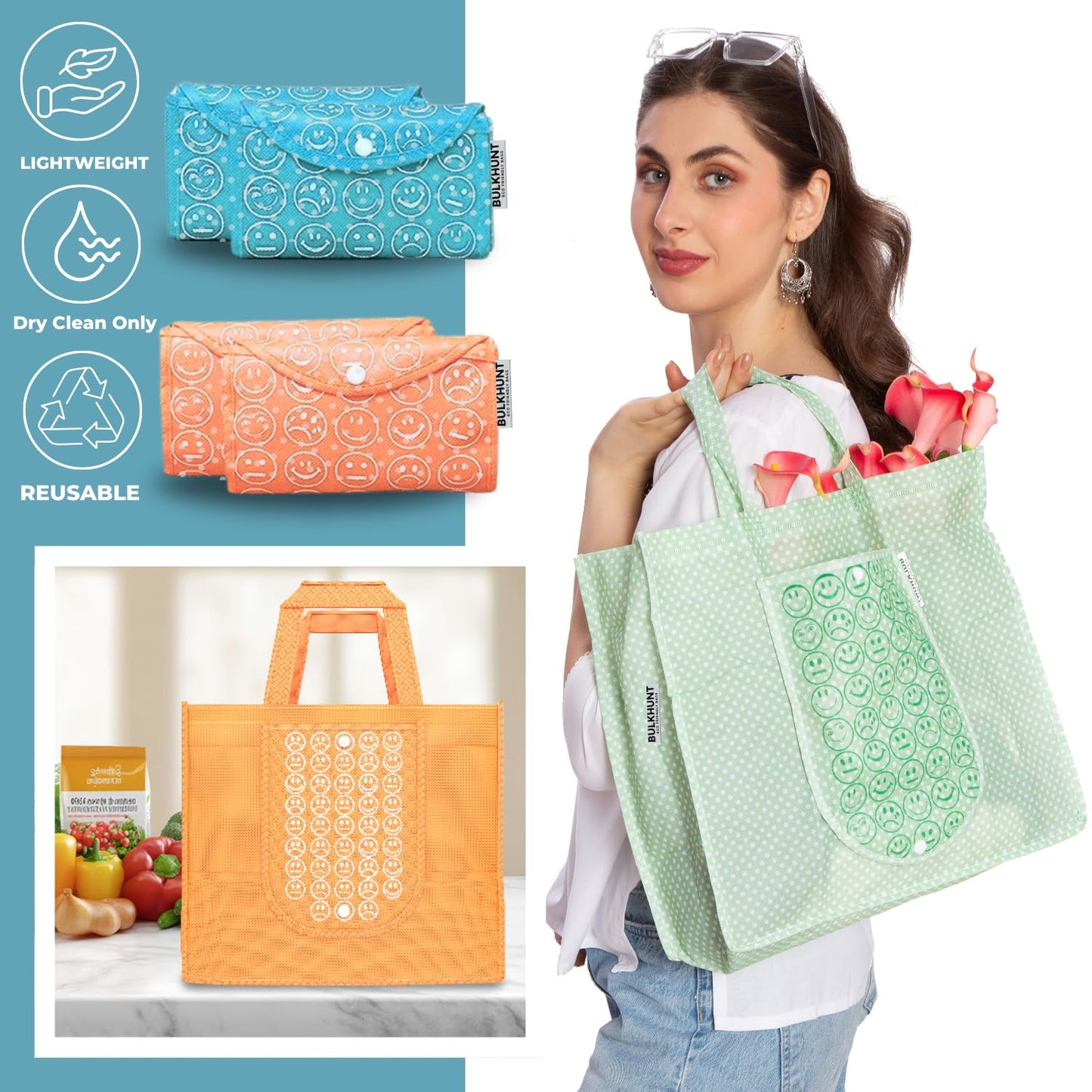 Bulkhunt Oytra Foldable Shopping Bags Reusable Grocery Bag 12 Pcs Return Gift Wedding Birthday House Warming Events Functions