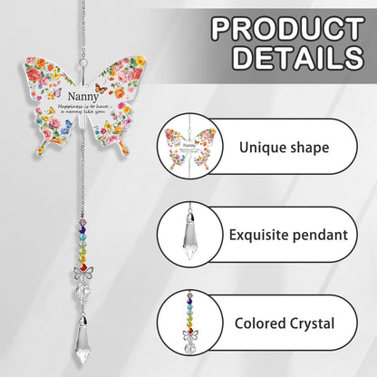 Nanny Gifts Butterfly Crystal Suncatcher for Nanny Christmas Mothers Day Birthday Gifts for Nannies