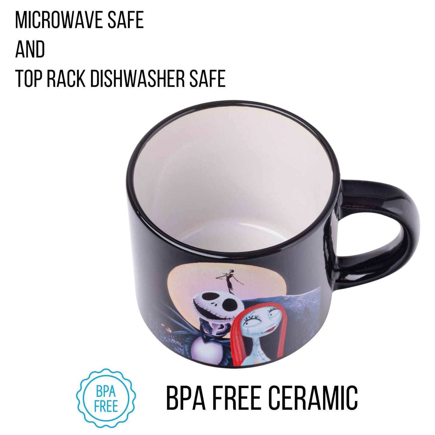 Silver Buffalo Nightmare Before Christmas Jack Sally Scene 4-Pack Ceramic Mug Stack, 10-Ounces, Nightmare Before Christmas 4-Pack Mug Stack, 5 Piece Set