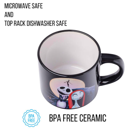Silver Buffalo Nightmare Before Christmas Jack Sally Scene 4-Pack Ceramic Mug Stack, 10-Ounces, Nightmare Before Christmas 4-Pack Mug Stack, 5 Piece Set
