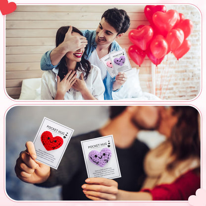 Daifunli 12 Sets Valentine‘s Day Pocket Hug Heart Gift Crocheted Pocket Hug Token Thinking of You Encouragement Handmade Crocheted Love Long Distance Gift for Boyfriend Girlfriend Wedding