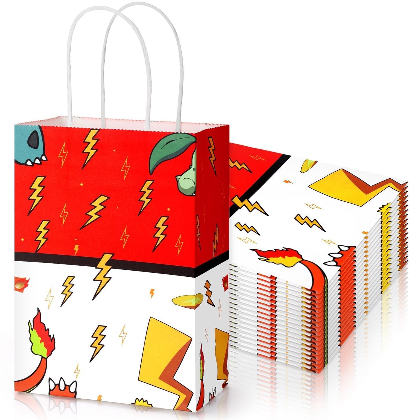Joottuan 24 Pcs Cartoon Paper Bags Animation Party Gift Bags Red Kraft Treat Bag with Handle Birthday Party Supplies Paper Goodie Bag for Birthday Theme Supplies Baby Shower Decorations