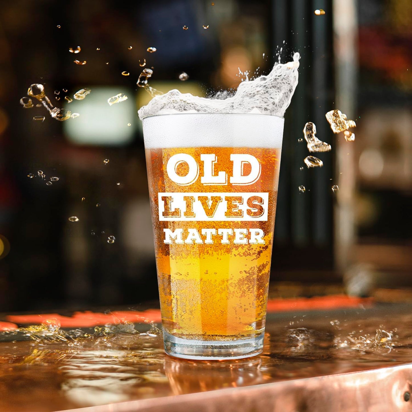 LIGHTEN LIFE Old Lives Matter Beer Glass 16 oz,Unique Old Man Gifts Pint Glass in Valued Barrel Box,Birthday or Retirement Beer Glass Gfit for Dad,Grandpa,Senior Citizen,Old Men