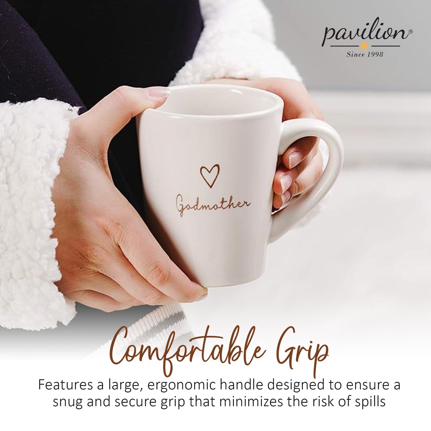 Pavilion Godmother Coffee Mug - Stoneware Coffee Cups for Aunts - Ideal for Daily Use with "Godmother" Text Design - Microwave & Dishwasher Compatible - Cream, 15 oz