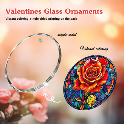 FLYAB Red Rose Valentines Day Gifts for Girlfriend Her Wife Women - Flower Valentine Ornaments for Tree Deorations, Glass Red Rose Window Suncatcher, Anniversary Wedding Gifts