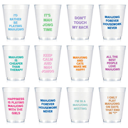 LemonRoad 12 Pcs Mahjong Cups Frosted with Multicolor Funny Phrases Mah Jong Party Supplies Reusable Plastic Mahjong Game Night Cups Gifts for Christmas Birthday Celebration (16 oz,Classic Style)