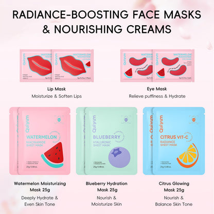 QUIYUM Skincare Set - 26PCS Face Masks & Lip-Eye Masks, Fruit & Turmeric VC Masks Gifts for Women Teen Girls, Travel Size Toiletries for Mother's Day Christmas Birthday