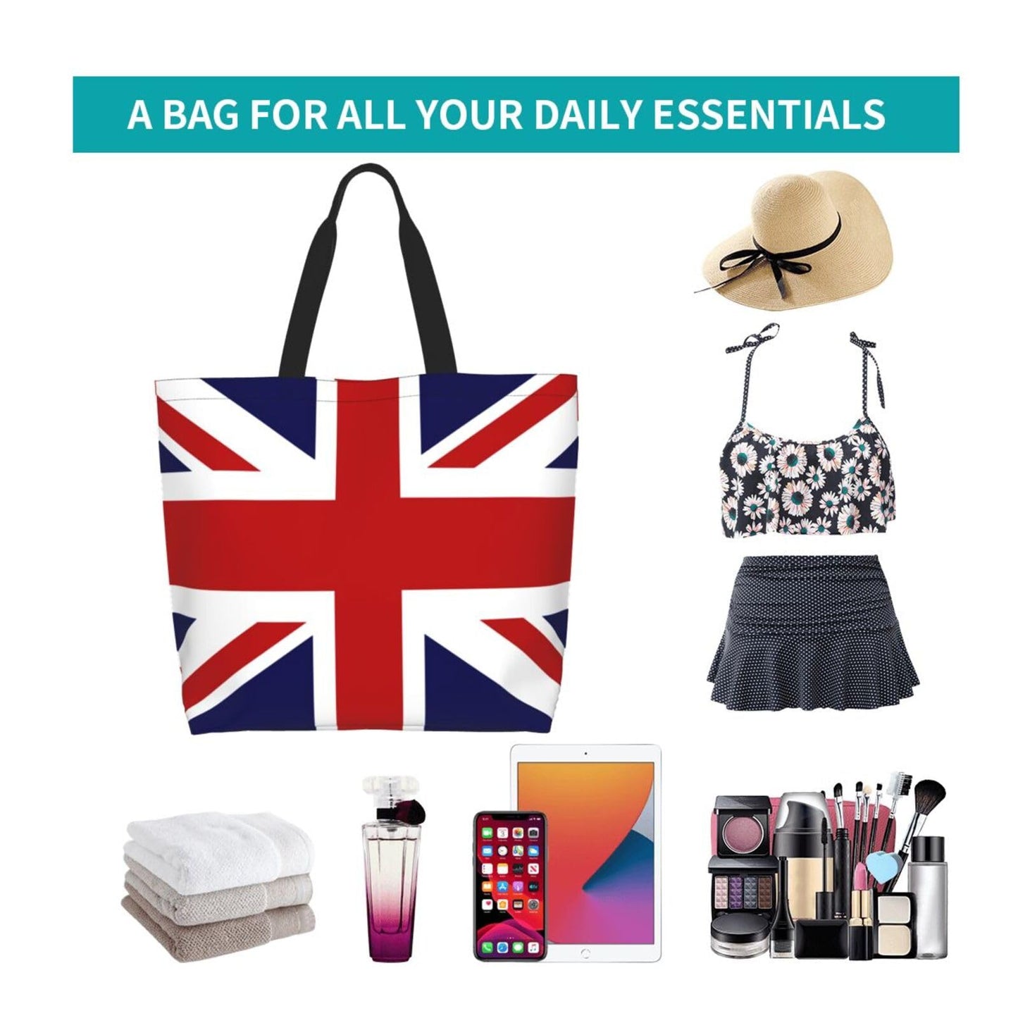 ASYG Cute Flag Tote Bag for Women and Men Reusable Shoulder Bags for Gym, Shopping, Beach,Travel