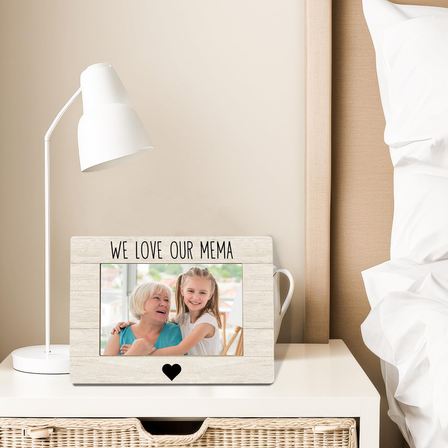 Mema Grandma Picture Frame, Mother's Day Gifts for Grandma, Grandmother Gifts from Grandkids Photo Frame 4x6, We Love Our Mema Wooden Photo Picture Frames for Desk Tabletop Decor