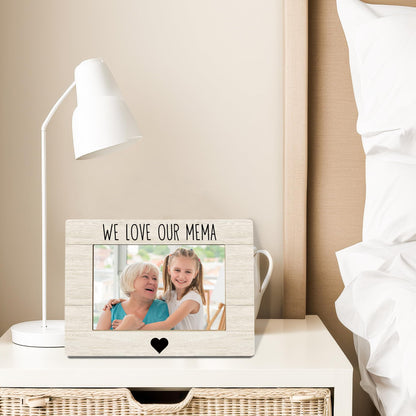 Mema Grandma Picture Frame, Mother's Day Gifts for Grandma, Grandmother Gifts from Grandkids Photo Frame 4x6, We Love Our Mema Wooden Photo Picture Frames for Desk Tabletop Decor