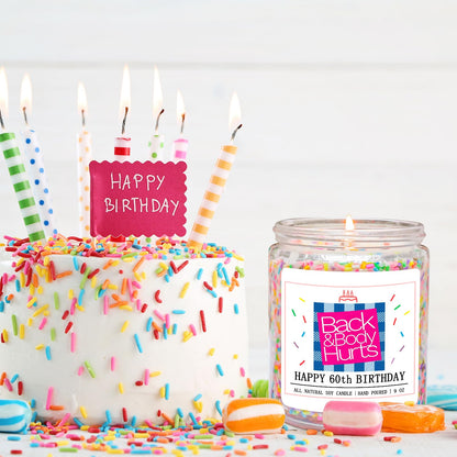 Homsolver 60th Birthday Gifts for Women, Gifts for Her, Unique Best Friend Gift Ideas -Back & Body Hurts 60th Birthday Decorations Candles