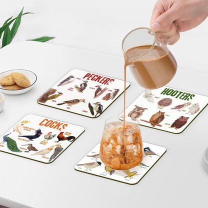Bird Pun Coasters, Square Funny Coaster Set Coffee Coasters for Bird Lovers Kitchen Decor Housewarming Gifts (4 Pcs)