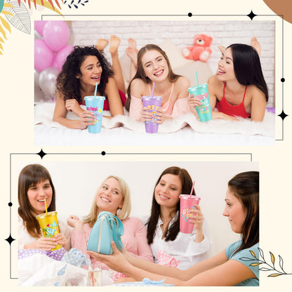 LemonRoad 6 Set/37 Pcs Girls Trip Gifts Plastic Tumbler Cup, Girl Weekend Gift Eye Masks Perfume Travel Bottle Cosmetic Bag Combs for Women Travel Friendship Wedding Bachelorette Party(Bright Color)