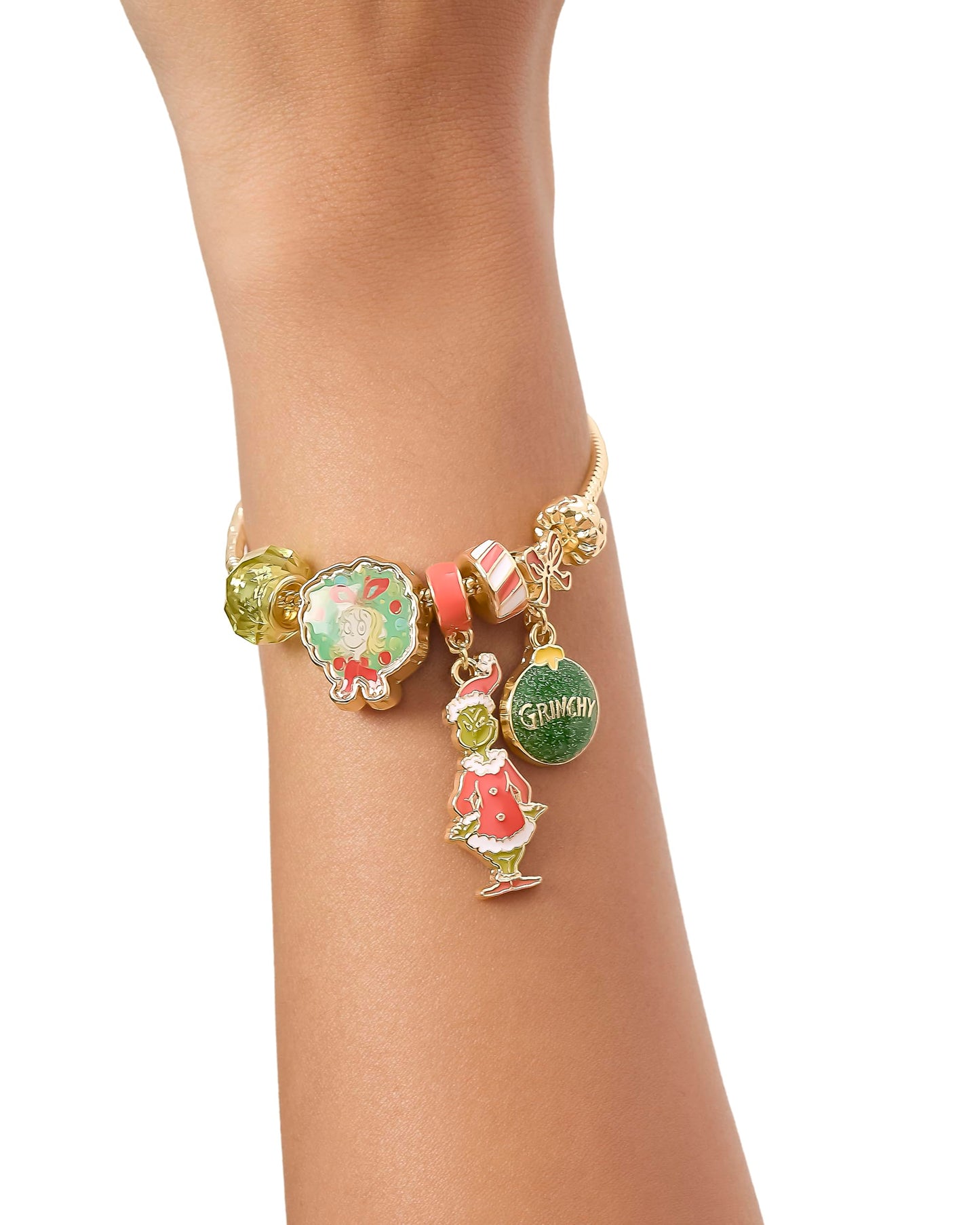 SALLY ROSE The Grinch Charm Bracelet for Women 7", Gold-Tone Grinch Jewelry Official License, Christmas Bracelets