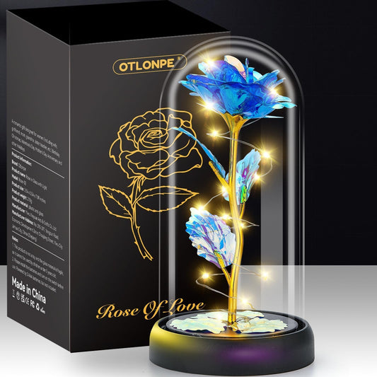 Otlonpe Mothers Day Flowers Gifts for Mom from Daughter Son, Preserved Forever Glass Light Up Rose Gifts for Grandma Wife Women Girlfriend Sister, Teacher Appreciation Graduation Gift for Her (Blue)