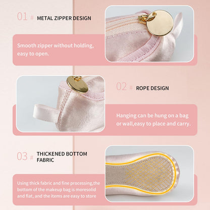 Makeup Ballet Bag, Cute Cosmetic Bag Dance Recital Gifts for Girls, Ballet Shoe Pencil Case Small Cosmetic Bag Bow Mini Dance Bag for Girls Makeup Brush Holder Travel (Pink)