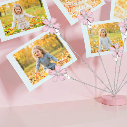 8 Branch Photo Tree Holder, Pink Cherry Blossom Gift Card Display Stand with Clips for Pictures, Memo Notes, Office Home Desk Décor