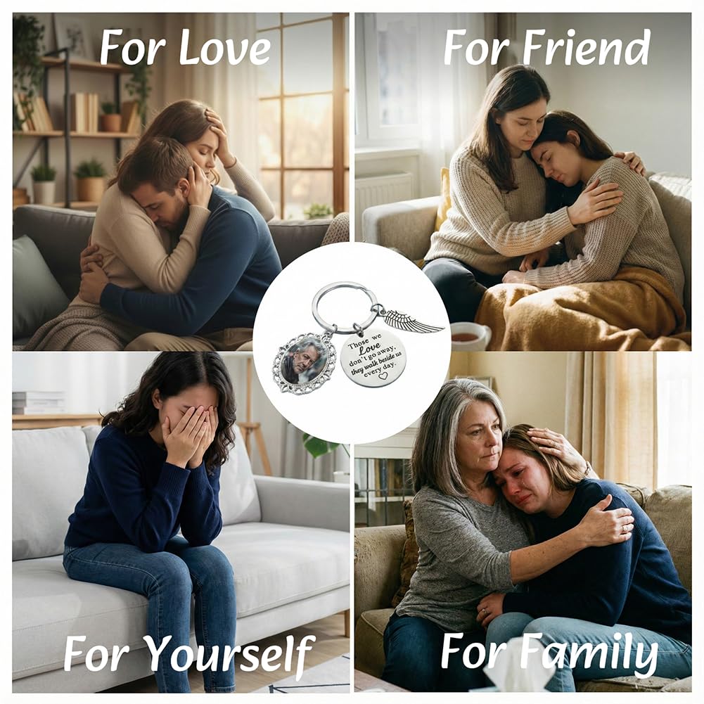 Memorial Keychain DIY Kit for Photo, Sympathy Gifts for Loss of Mother Father Husband Son, Bereavement Condolence Gift, In Loving Memory Keepsake with Angel Wing Charm, Ready for Gifting