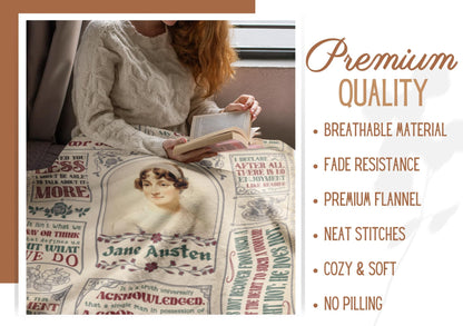 Huglanket Jane Austen Gifts for Women, Flannel Blanket, Personalized Jane Austen Gift for Birthday, Thanksgiving's Day, Christmas - Size 50" x 65" - Frame