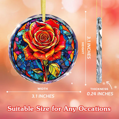 FLYAB Red Rose Valentines Day Gifts for Girlfriend Her Wife Women - Flower Valentine Ornaments for Tree Deorations, Glass Red Rose Window Suncatcher, Anniversary Wedding Gifts