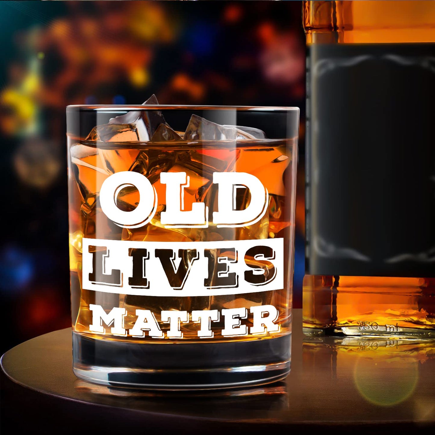 LIGHTEN LIFE Old Lives Matter Whiskey Glass 12 oz,Rock Glass in Valued Wooden Box,Funny Old Men Gifts,Premium Birthday or Retirement Gift for Grandpa,Dad,Old Man,Old Fashioned Whiskey Glass