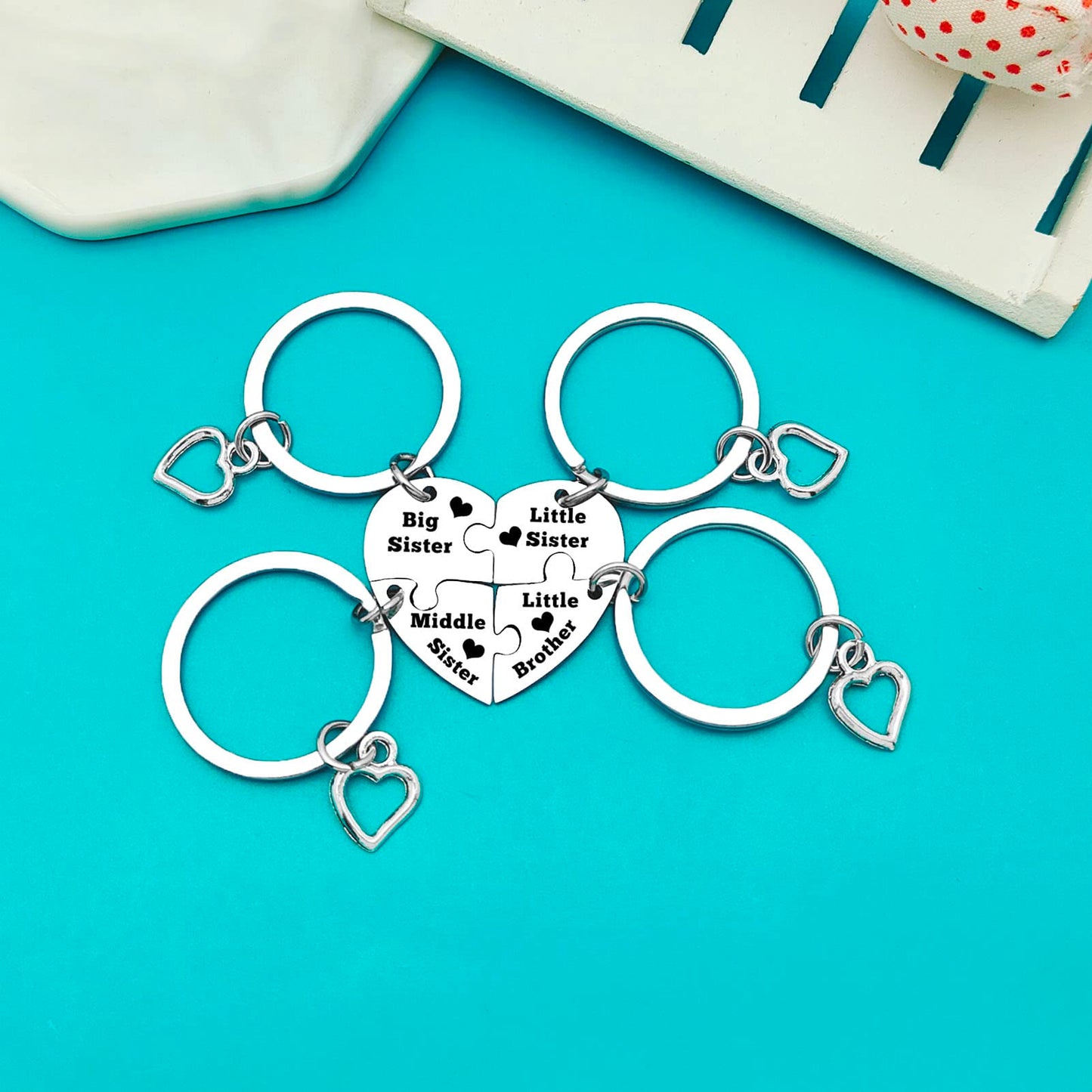 4 Pcs Matching Keychain Set - Sister & Brother Gifts for Siblings - Christmas & Birthday Present
