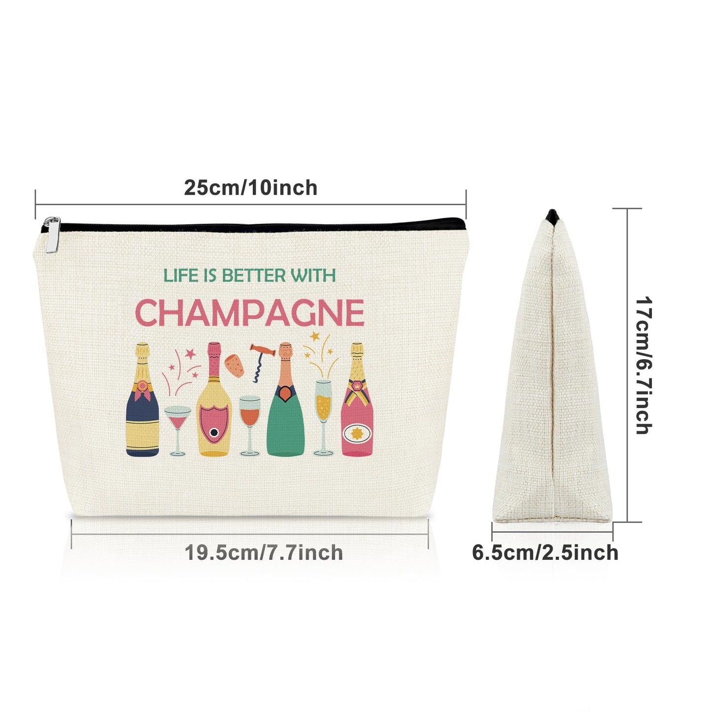 Sazuwu Champagne Lover Gift Makeup Bag Wine Trip Gifts Housewarming Drinking Themed Gifts for Champagne Lovers Best Friends Cosmetic Bag Birthday Christmas Gift for Women Wife Zipper Pouch