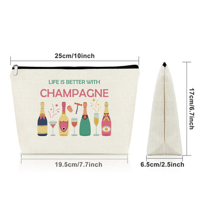 Sazuwu Champagne Lover Gift Makeup Bag Wine Trip Gifts Housewarming Drinking Themed Gifts for Champagne Lovers Best Friends Cosmetic Bag Birthday Christmas Gift for Women Wife Zipper Pouch