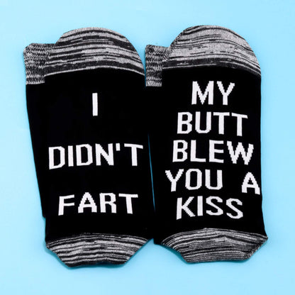 JXGZSO 2 Pairs Fart Joke Gift Fart Socks I Didn't Fart My Butt Blew You A Kiss Socks Poop Gift