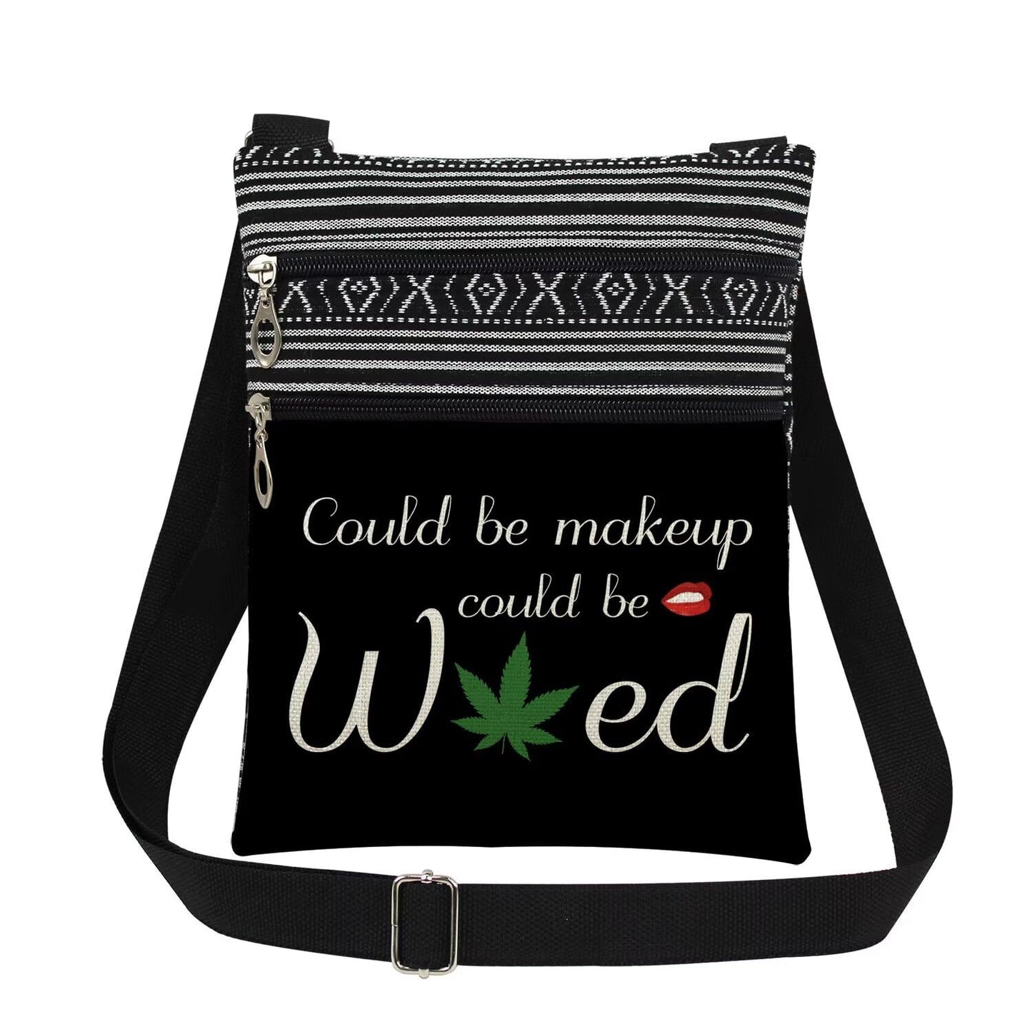 Could Be Makeup Could Be Weed Crossbody Bag Friend Gifts Funny Weed Leaf Messenger Bag Travel Crossbody Purse for Women Best Friends Sister Weed Gifts (Black)
