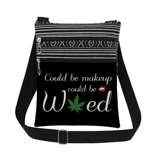 Could Be Makeup Could Be Weed Crossbody Bag Friend Gifts Funny Weed Leaf Messenger Bag Travel Crossbody Purse for Women Best Friends Sister Weed Gifts (Black)