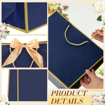 Tosstuki 36 Pack Thank You Gift Bags with Handle 3 Sizes Welcome Bags Thank You Return Gifts with Bow Ribbon for Birthday Party Wedding Bridesmaid(Navy Blue,Gold)