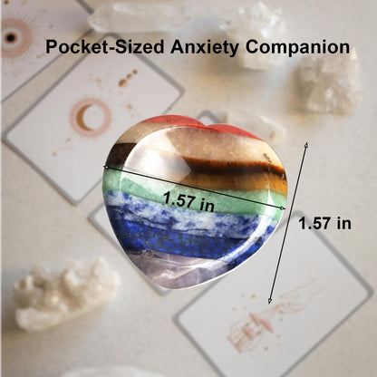 Worry Stone for Anxiety, Thumb Crystals and Healing Stones, 7 Chakra Heart Stone Healing Crystals, Meditation Accessories Stress Relief Gifts for Women Men