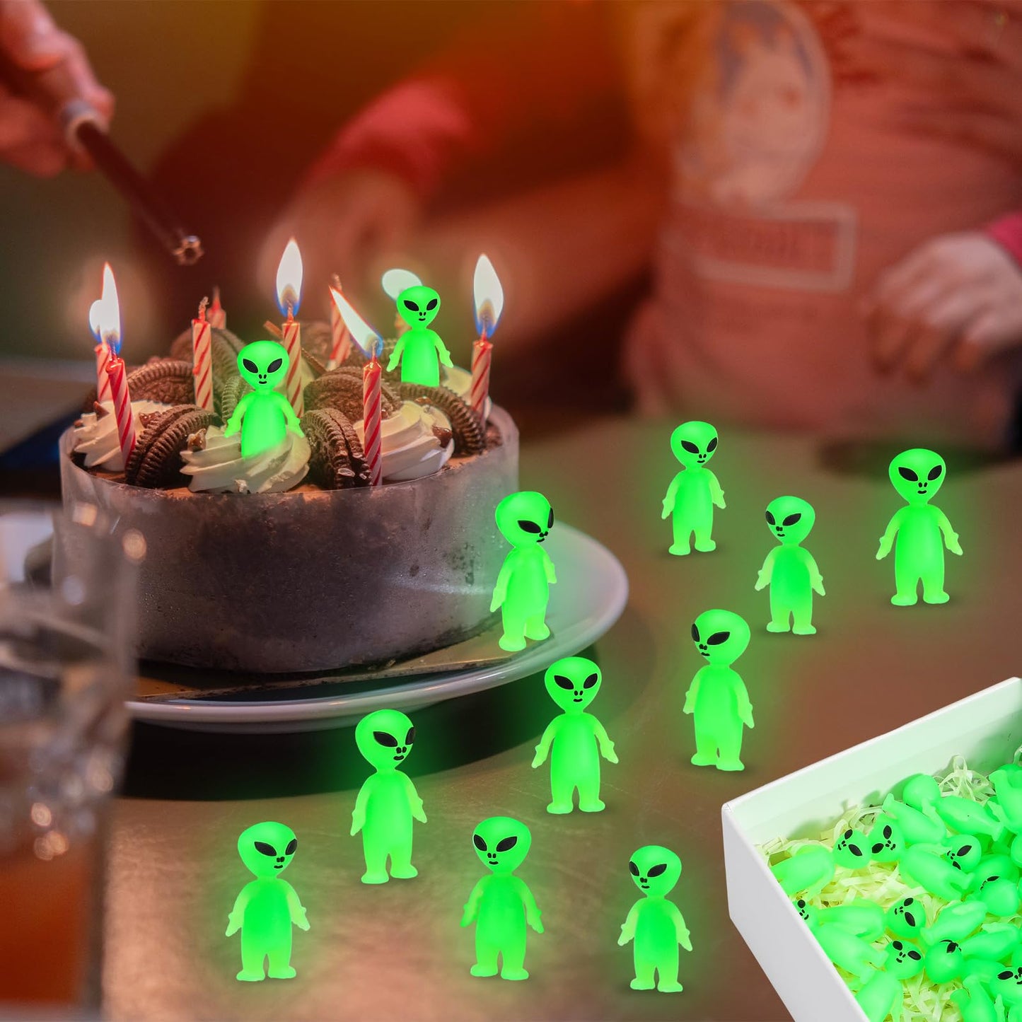 CroBlissful 25 Pcs Mini Alien Figures to Hide and Seek Glow in the Dark Green Little Tiny Aliens Figurine for Space Party Favors Small Rave Trinkets Prank Toys Bulk Gifts Goodie Bag Fillers